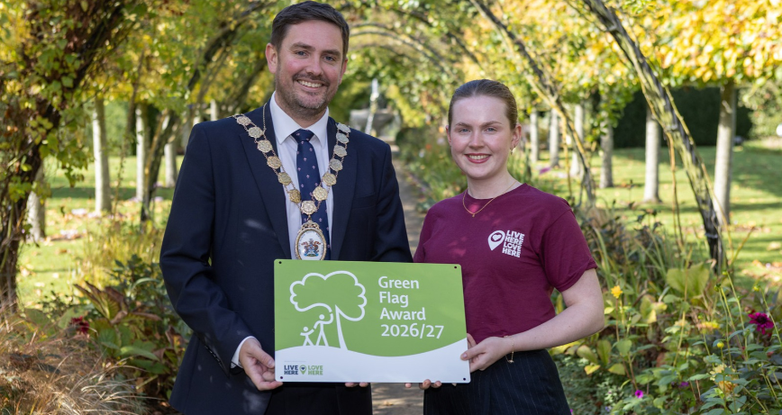 The Mayor of Ards and North Down, Councillor Craig Blaney alongside Niamh Watterson, Environmental Officer, Live Here Love Here.